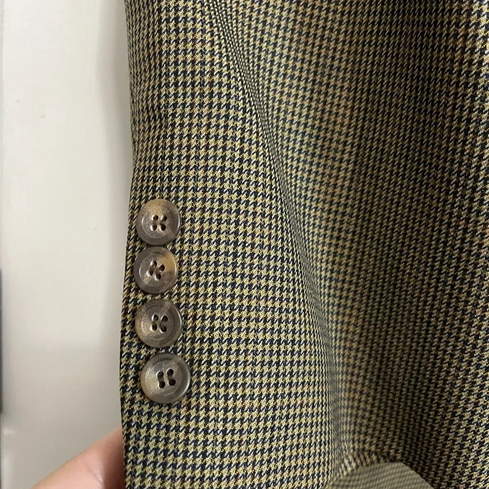 Oscar de la Renta Mens 44L Wool Blazer Brown Houndstooth Sport Coat Vintage